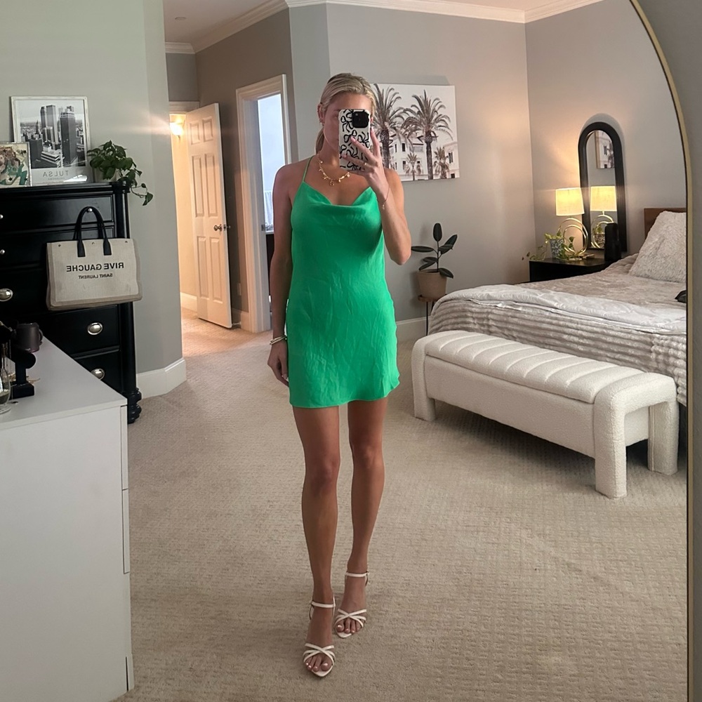 Zara satin effect green dress